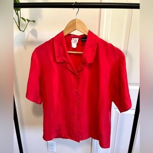 Vibrant Red Button-Down Silk Shirt